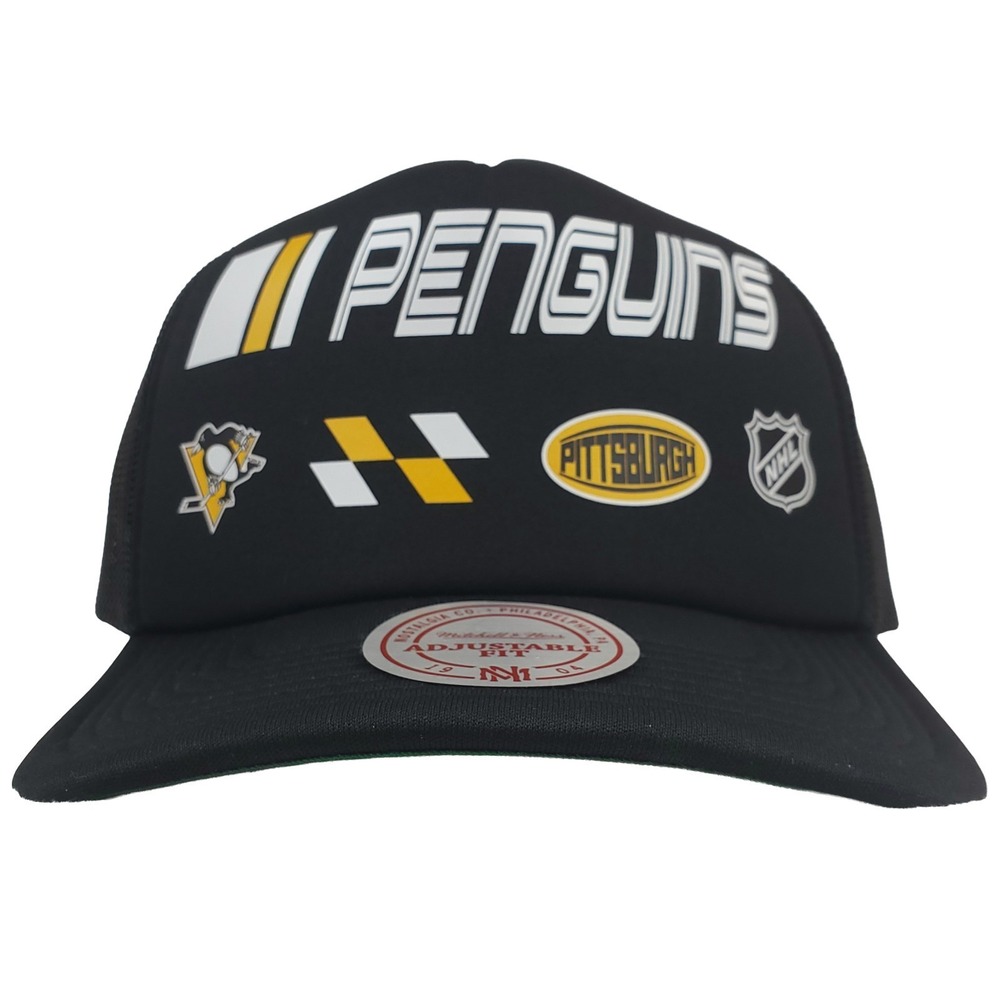 Pittsburgh Penguins Mitchell & Ness NHL Foam Trucker Hat Cap Multi-Logo Art NWT